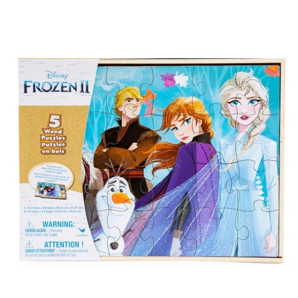 Elsa Ftozen 5 Wood Disney Frozen II Puzzles with Storage Box